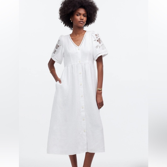 NWT Madewell Cassie Button-Front Midi Dress in Linen - S/M - Picture 2 of 12
